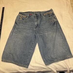 Coogi Shorts Mens 38 Blue Denim Bermuda Relaxed Fit Patch Pockets World Tour